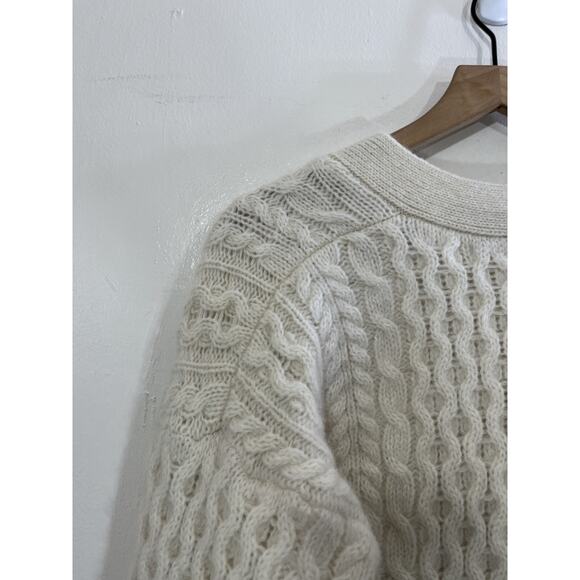 Cable Knit Fisherman Cardigan M Grandma Preppy Coastal Quiet Luxe Minimal Wool - Picture 13 of 16